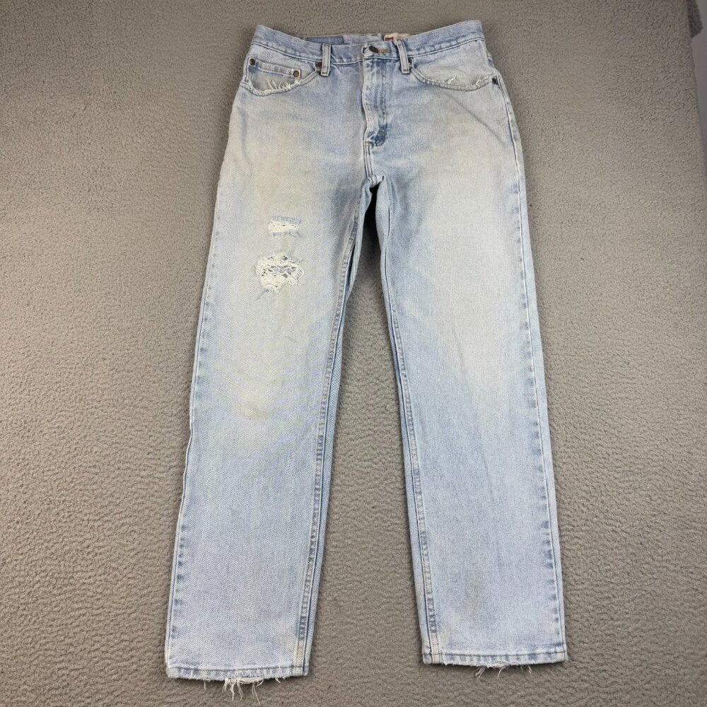 Wrangler Regular Fit Jeans Men's 32x30 Blue Distressed Straight Leg Rodeo Cowboy
